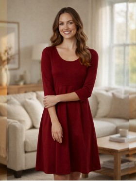 Long Sleeved Pleated Waist Fashion Dress